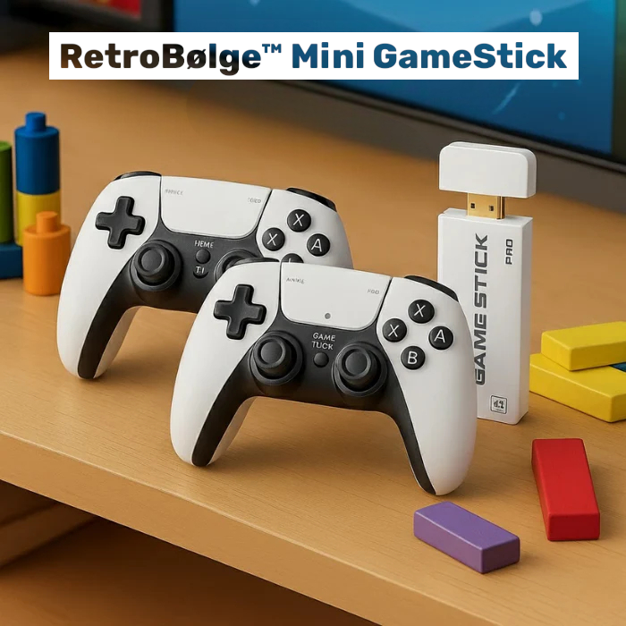 RetroBølge™ Mini GameStick – Retro Spilkonsol med 20.000+ Spil