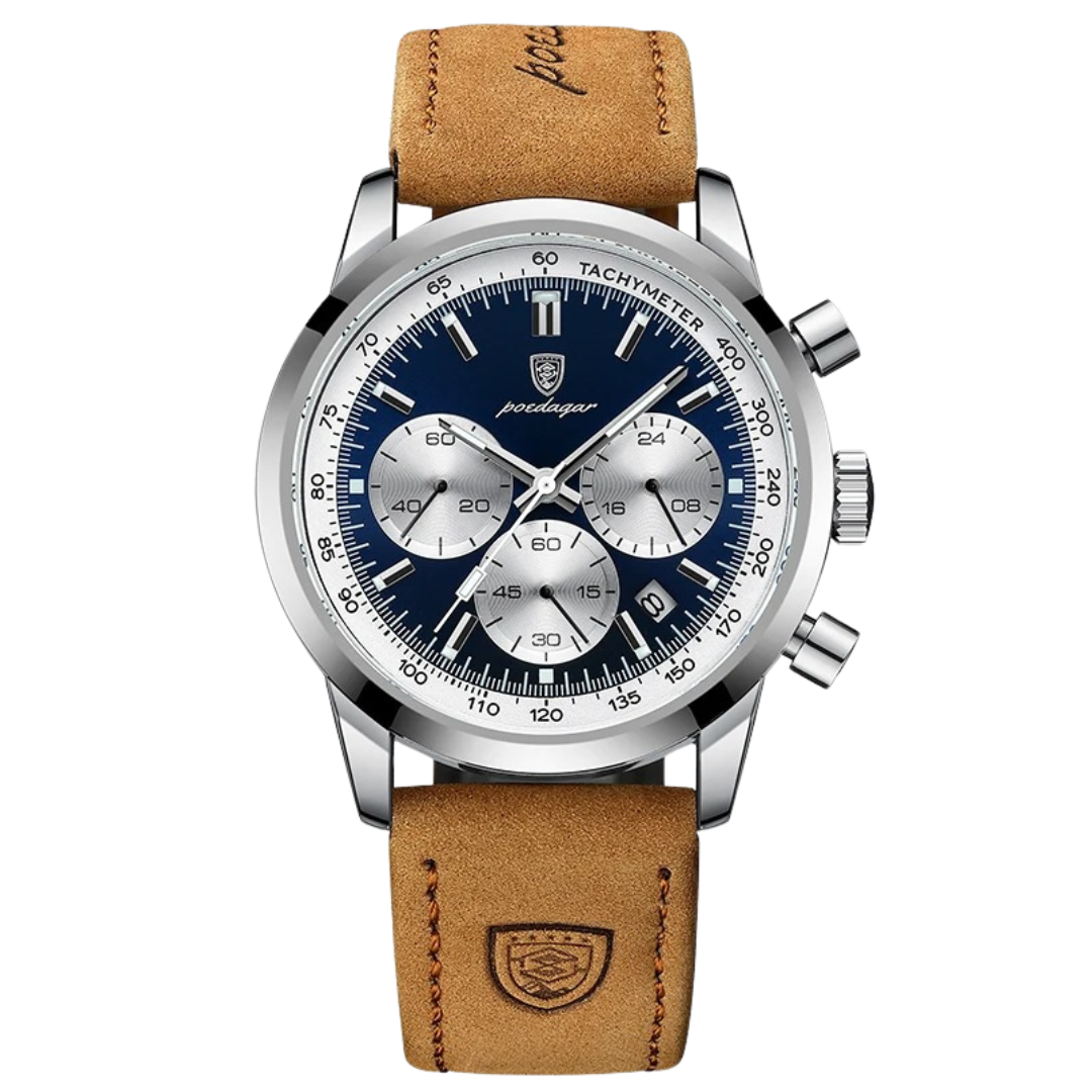 Sportief en luxe herenhorloge met echt leren band