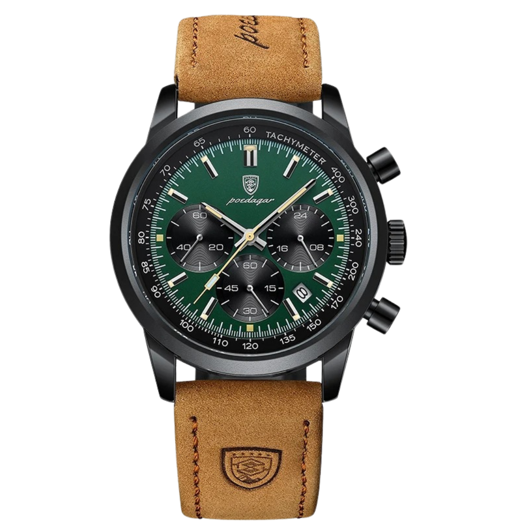 Sportief en luxe herenhorloge met echt leren band