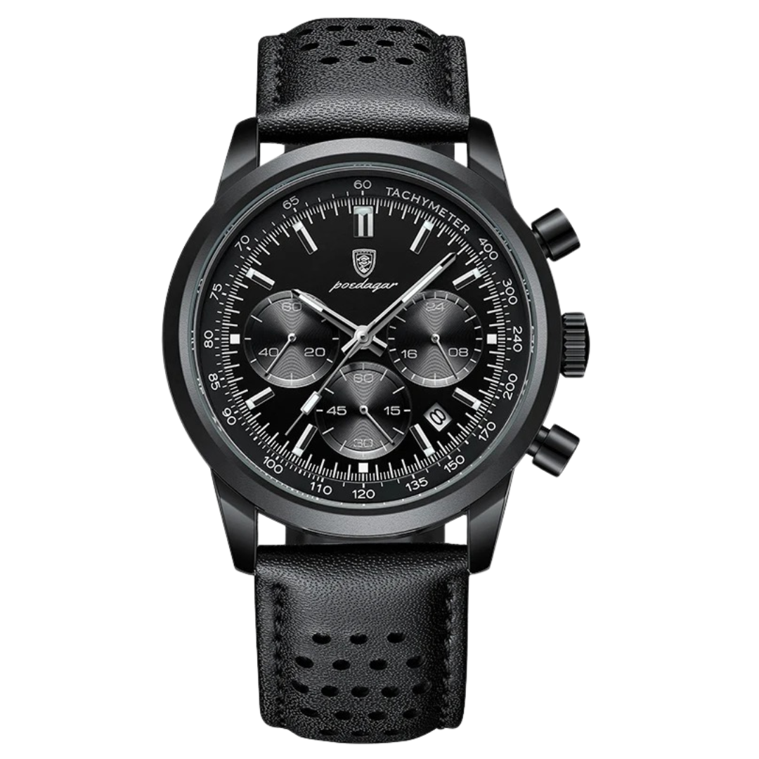 Sportief en luxe herenhorloge met echt leren band